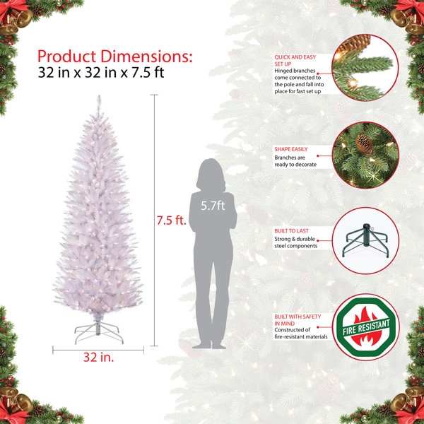 Modern White Slender Christmas Tree, Pre-lit Incandescent