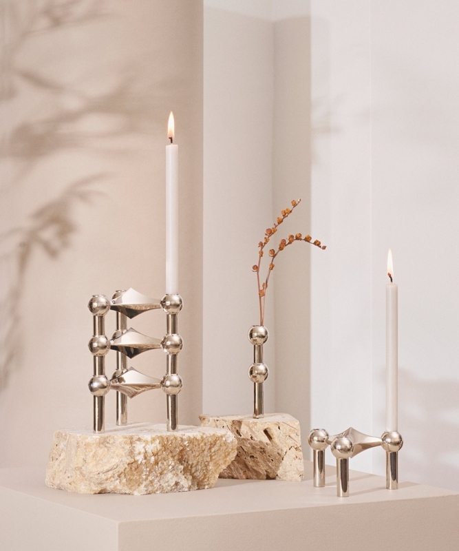 Modular Candle Holder Polished Chrome Stacking Mid-Century
