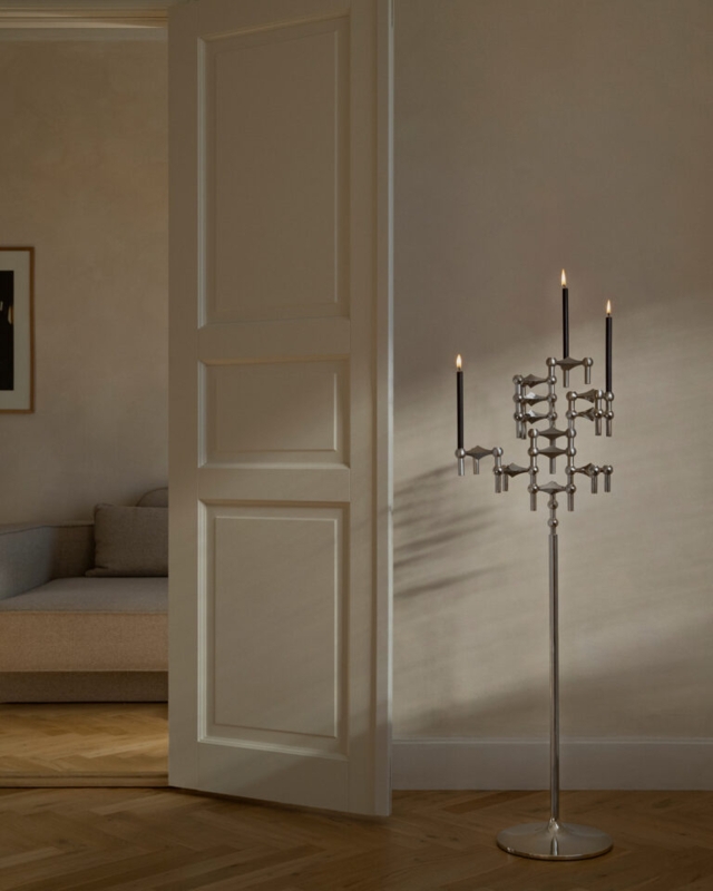 Modular Floor Candle Holder Polished Chrome Interlocking Design