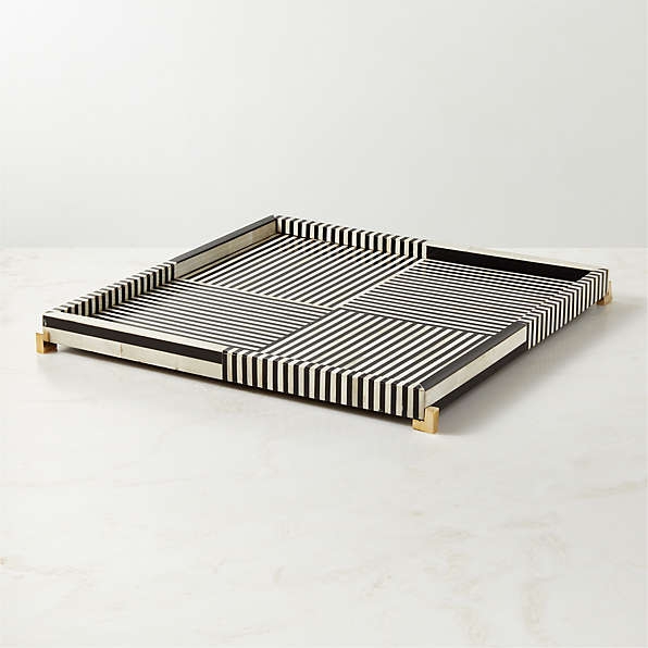 Monochrome Decorative Tray Mosaic Pattern Rectangular Polished Inlay