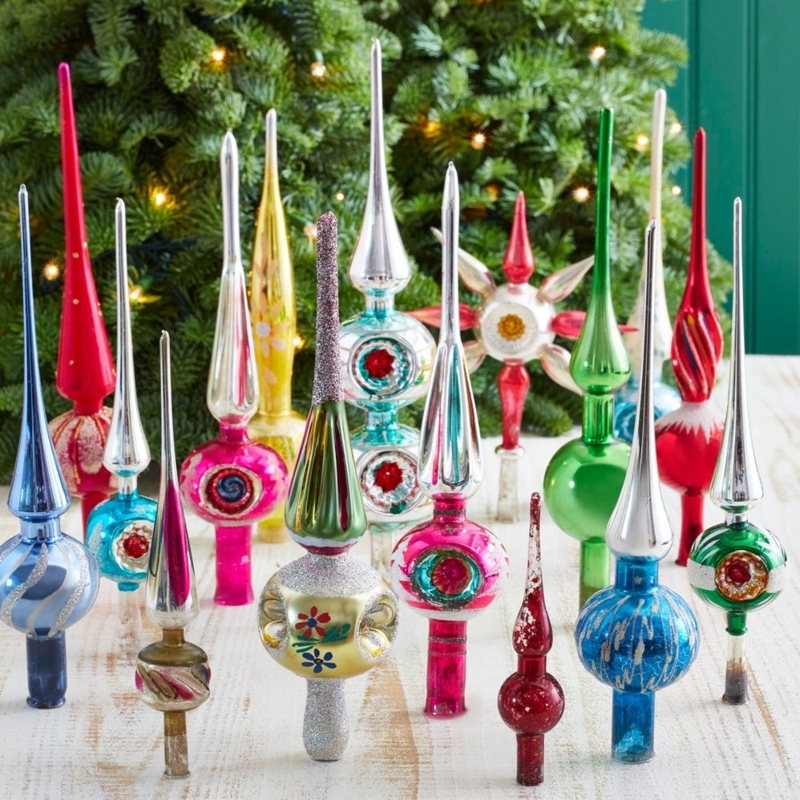Multi-Tiered Mercury Glass Finial Tree Topper with Hand-Painted Details