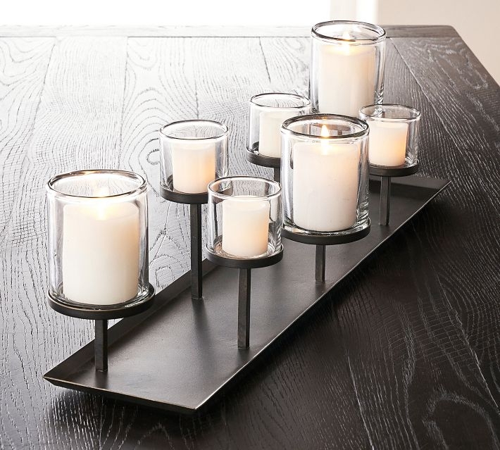 Multi-Tiered Pillar Candle Holder Centerpiece in Antique Bronze