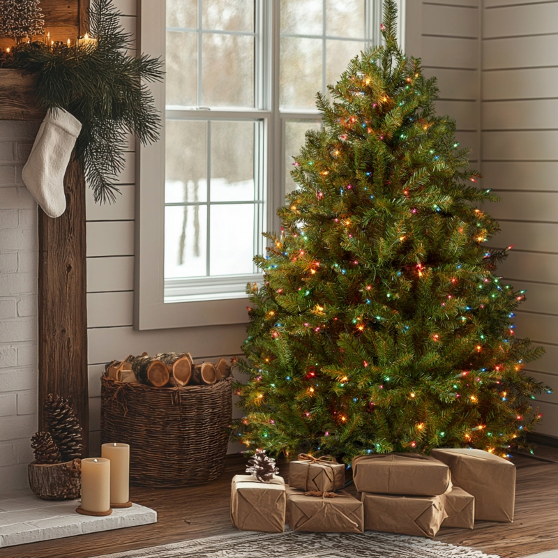 Multicolor Lights Pre-Lit Christmas Tree, Dunhill Fir Style
