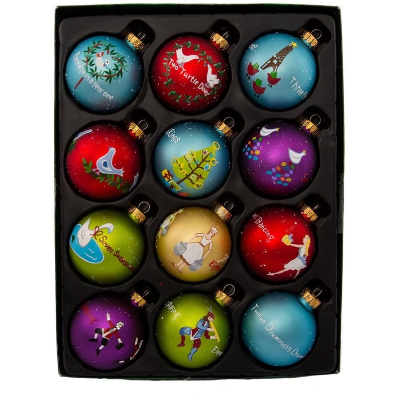 Narrative Ornament Set, Twelve Days of Christmas, Satin Glass Finish