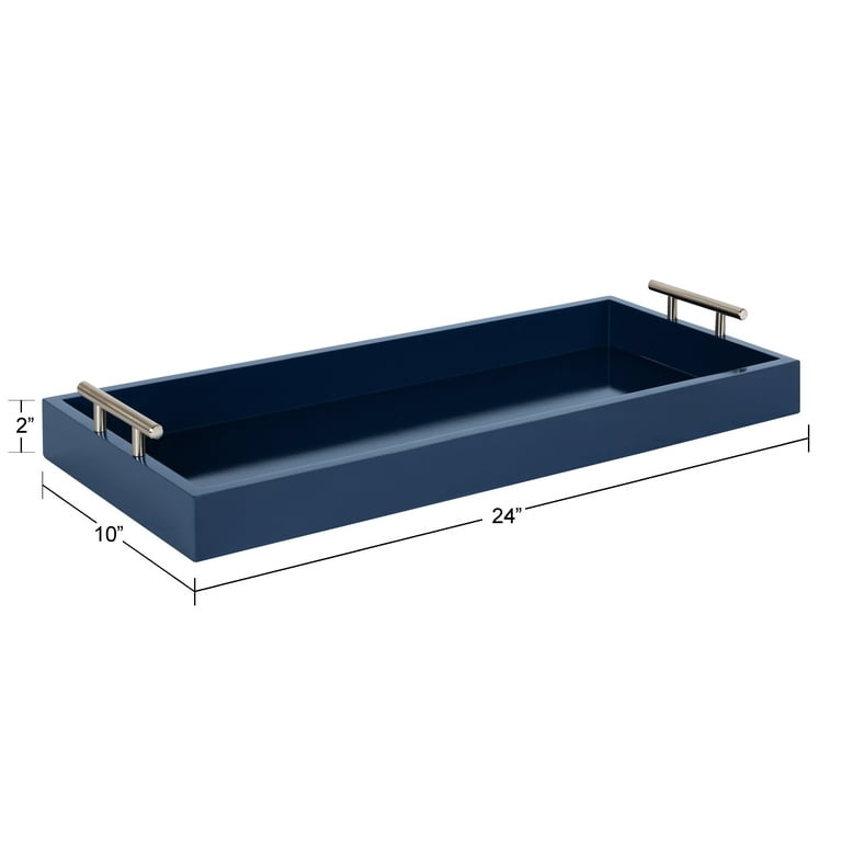 Narrow Decorative Tray with Polished Silver Handles for Coffee Table