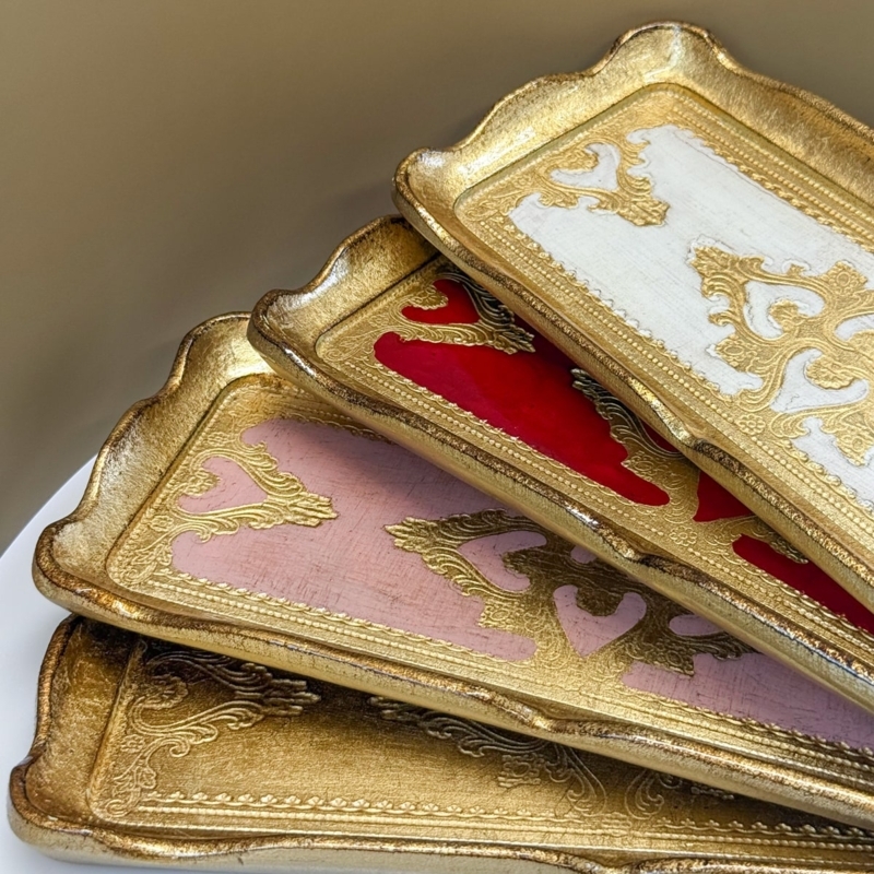 Narrow Florentine Decorative Tray with Gilded Carving and Fleur-de-lis.