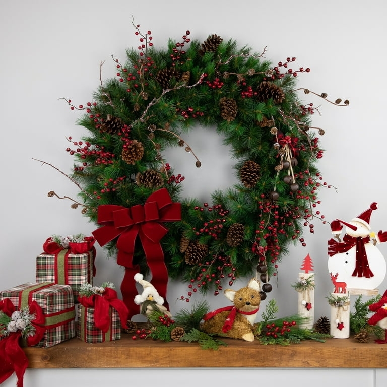 Natural Christmas Wreath Long Needle Pine Undecorated Base Unlit