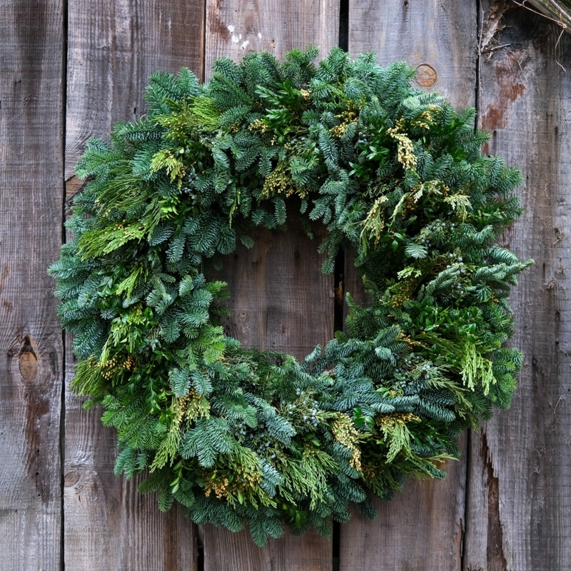 Natural Evergreen Wreath with Mixed Foliage Varieties for Rustic Decor