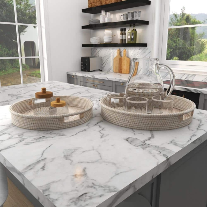 Natural Fiber Decorative Trays Woven Braided Trim Nested Set