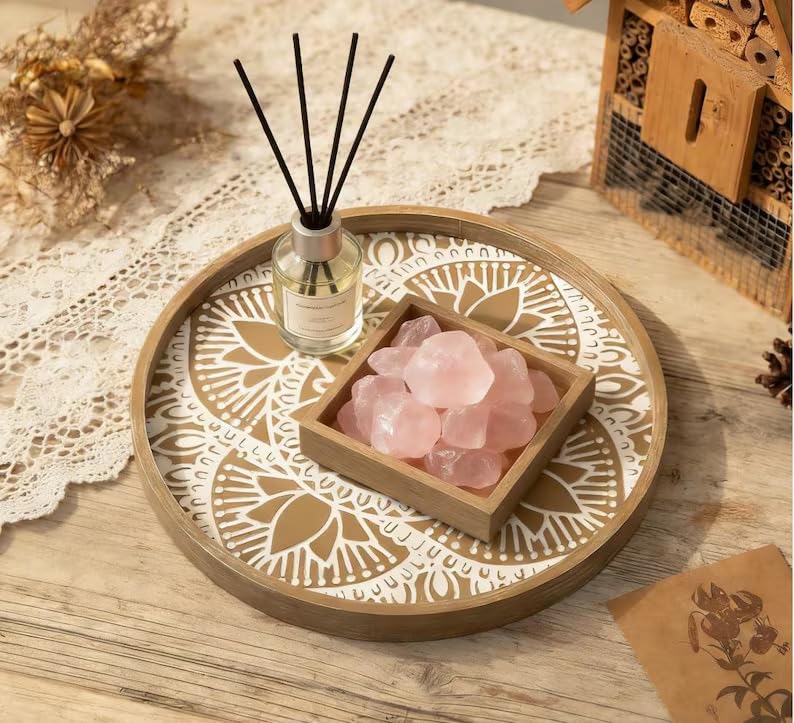 Natural Grain Round Wood Tray for Minimalist Living Room Styling