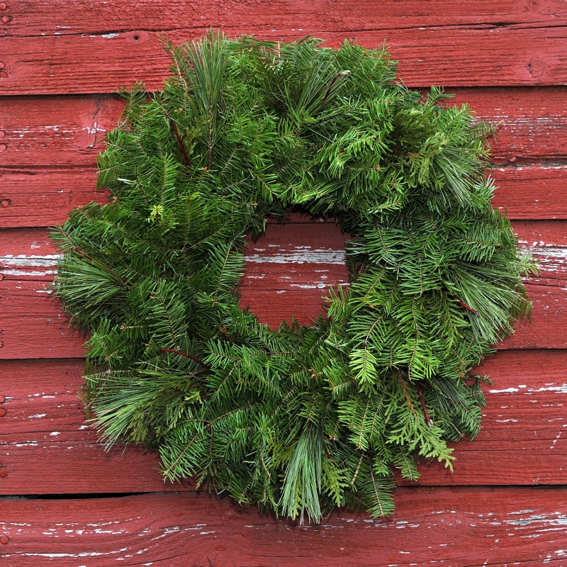 Natural Holiday Wreath featuring Mixed Evergreen Textures and Full Silhouette
