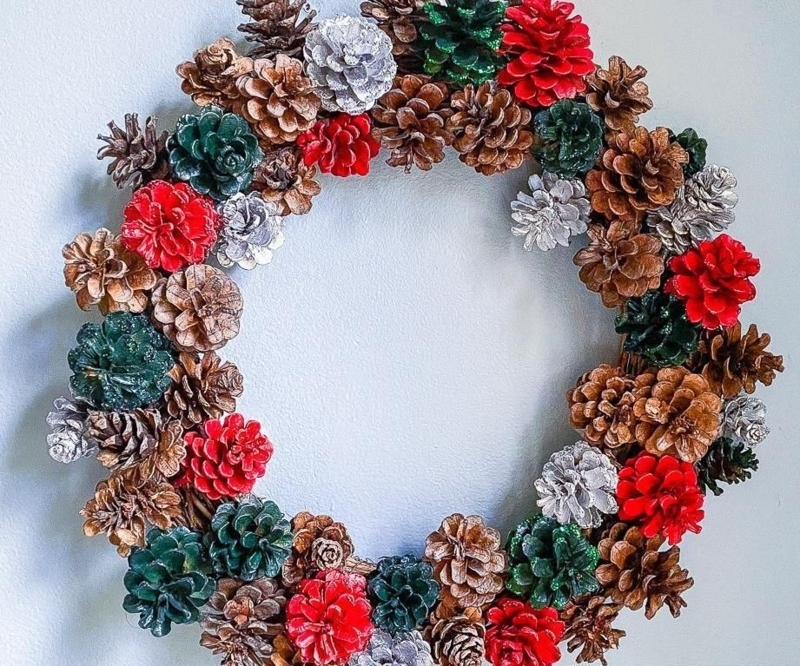 Natural Pine Cone Wreath Dense Arrangement Earthy Interior Wall Accent