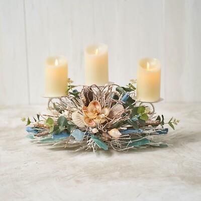 Natural Seashell Candelabra: Five Arm Silhouette Coastal Beach House Accent