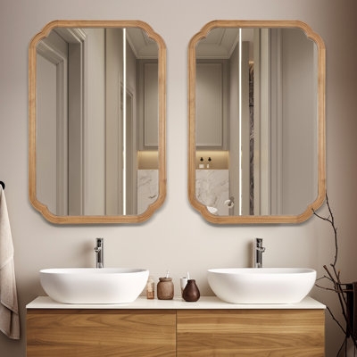 Natural Wood Frame Wall Mirror with rectangular silhouette