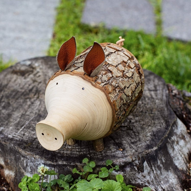 Natural Wood Piggy Bank with Transparent Side Panel Nordic Style