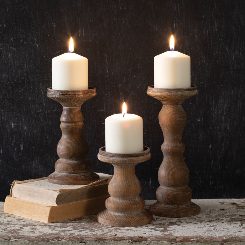 Natural Wood Pillar Candle Holder Lathe Turned Farmhouse Decor