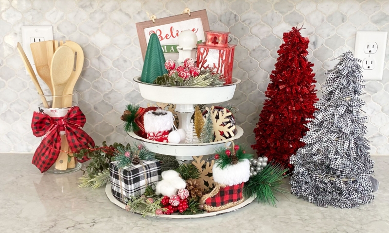 Natural Wood Tiered Tray for Modern Farmhouse Holiday Styling