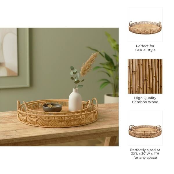 Natural Woven Bamboo Tray Set with Concentric Weave