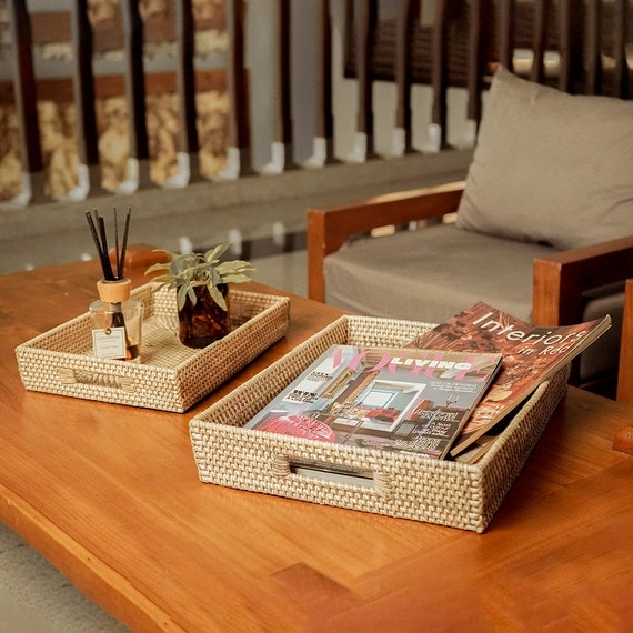 Natural Woven Serving Tray with Built-in Handles