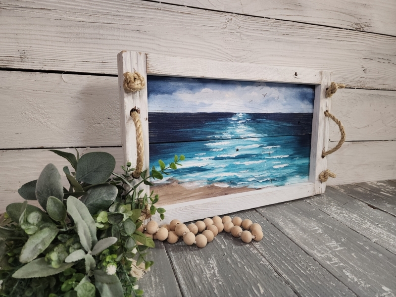 Nautical Serving Tray, Upcycled Wood, Rope Handles, Reclaimed Coastal Tray