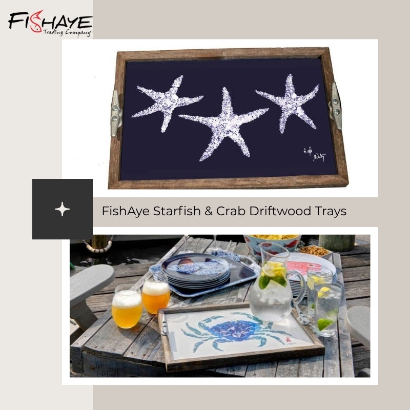 Nautical Serving Tray with Driftwood Frame and Unique Cleat Handles