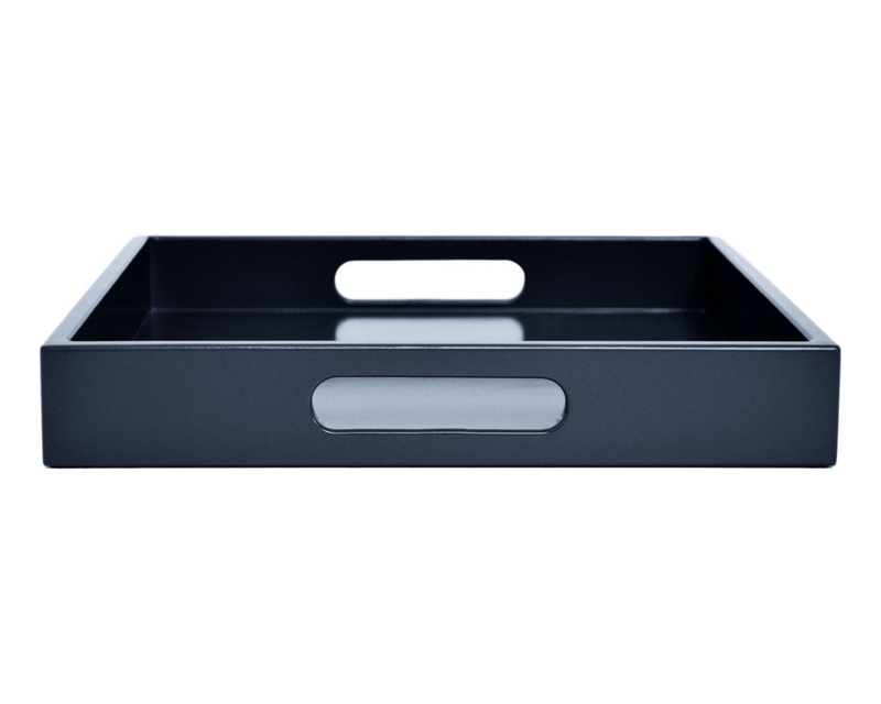 Navy Blue Lacquer Decorative Tray with Polished Gold Side Handles