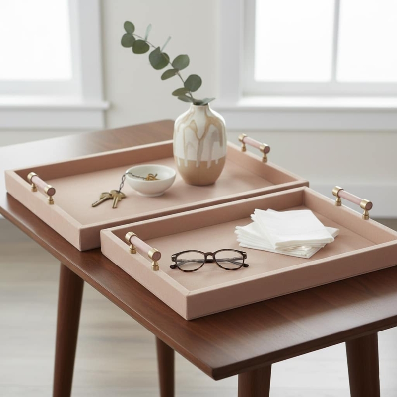 Nested Decorative Tray Set Square Geometric Wood Frame