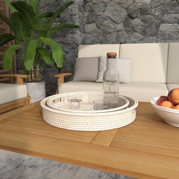 Nested Decorative Trays Rattan Basketweave Slot Handles Organic