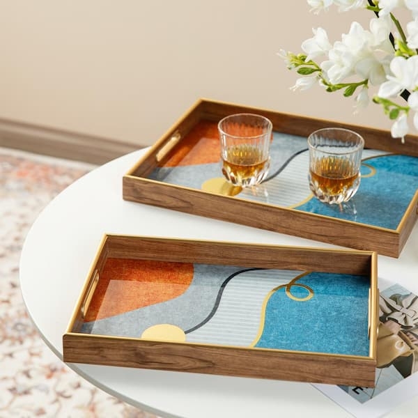 Nested Decorative Trays with Abstract Geometric Pattern, Vibrant Decor
