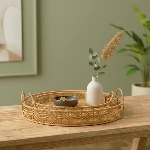 Nested Woven Bamboo Trays Set of Two Round