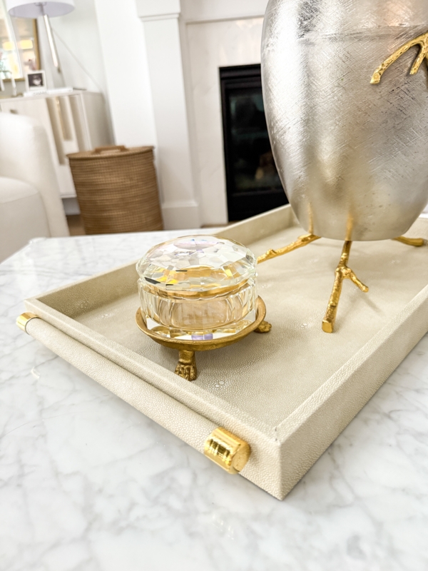Nesting Decorative Trays Gold Handles Pebbled Neutral Leather Styling