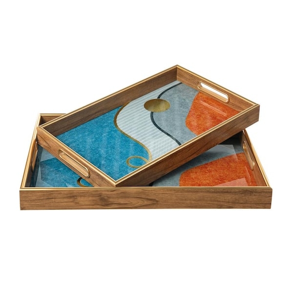 Nesting Decorative Trays Modern Abstract Print Matte Finish