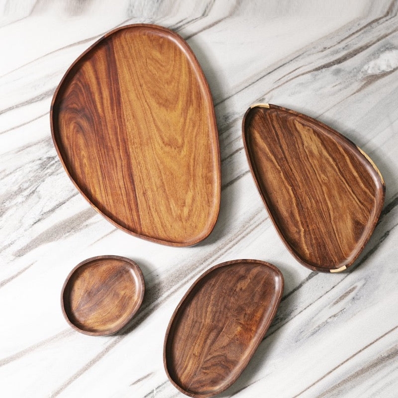 Nesting Leaf Shaped Serving Trays Organic Rustic Wood