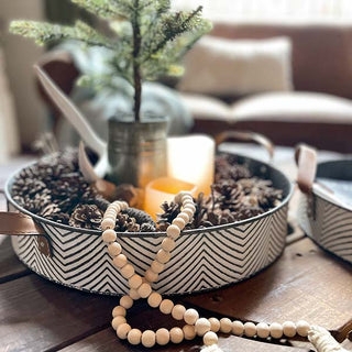 Nesting Wood Trays with Leather Handles and Visible Grain