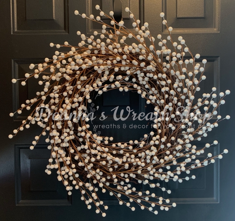 Neutral Farmhouse Front Door Berry Wreath with Beaded Texture in Cream