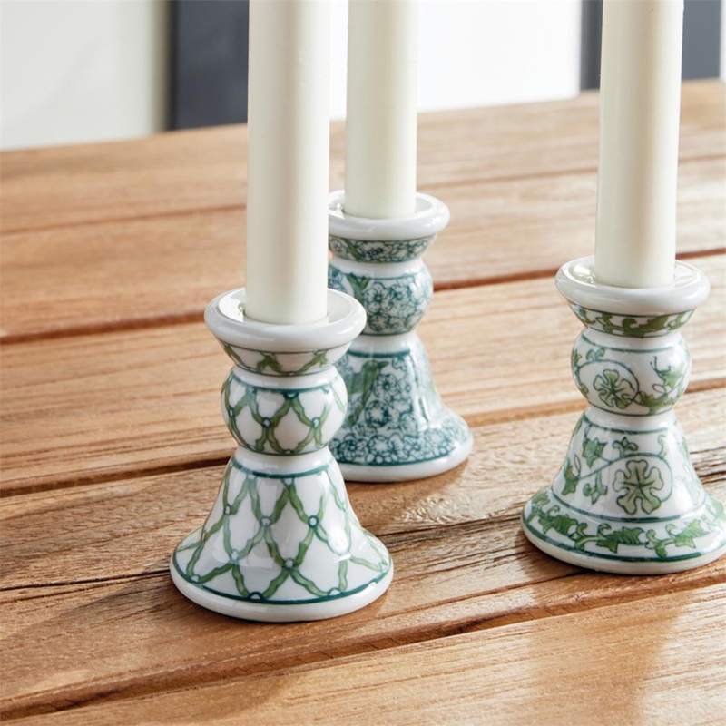 Nolan French Country Green Porcelain Candle Holder - Set of 4
