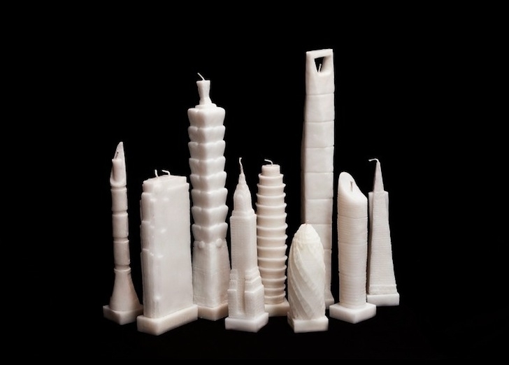 Novelty Candle White Wax Skyscraper Shape Architectural Urban Decor