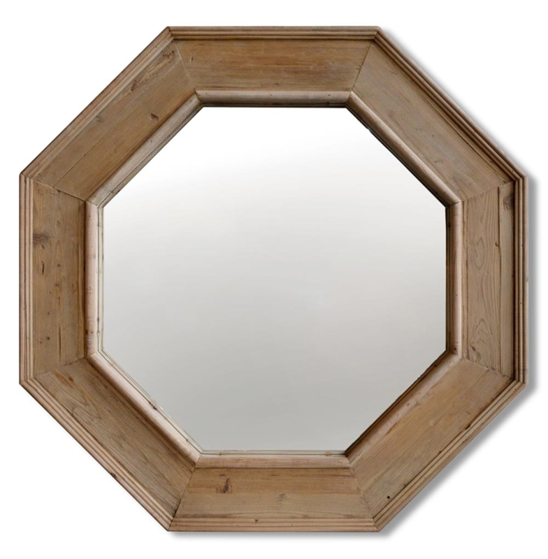 Octagonal Wall Mirror Weathered Pine Chunky Frame Lodge
