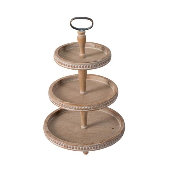 Octagonal Whitewashed Tray Black Metal Handles Rustic