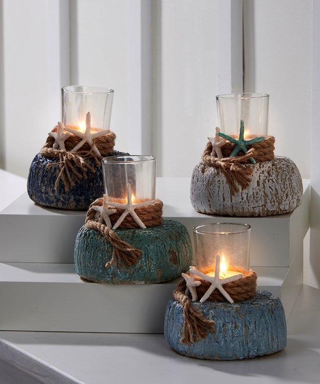 Off-White Ceramic Starfish Candle Holder with Realistic Texture