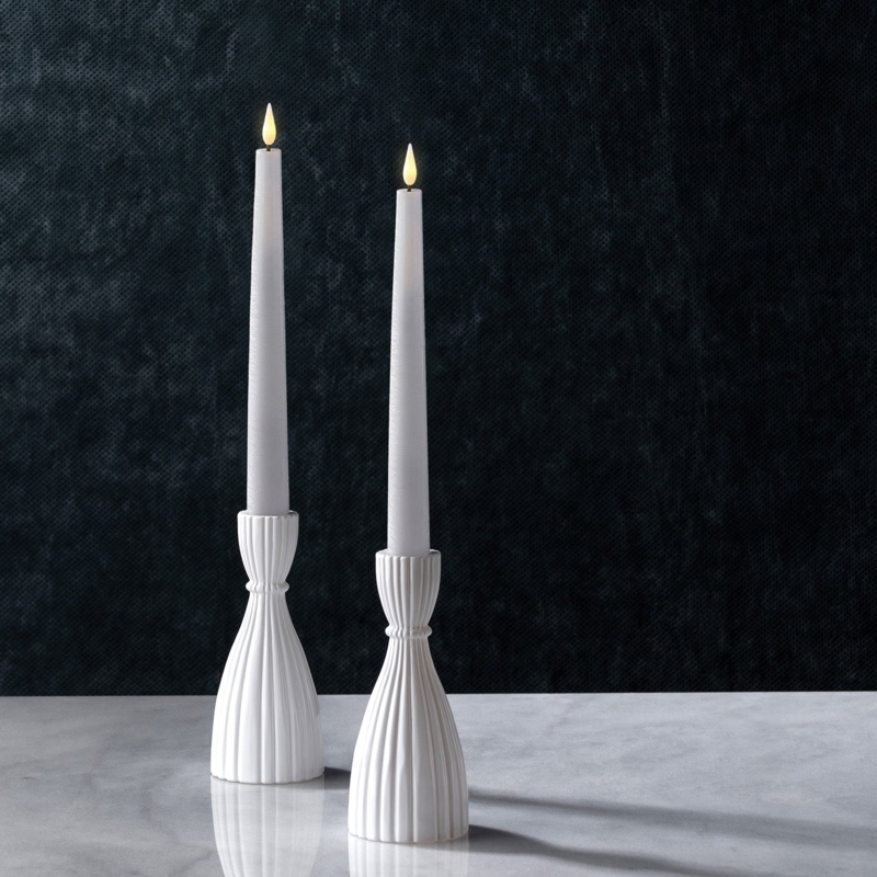Opal White Glass Taper Candle Holder Set Stepped Base Modern