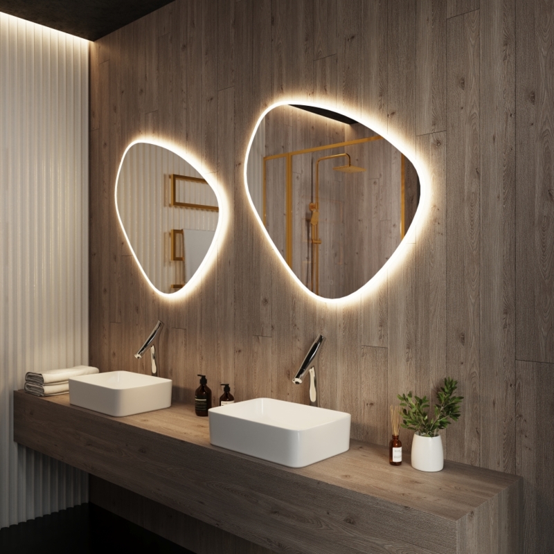 Organic Bathroom Mirror Pebble Silhouette Backlit LED Pair