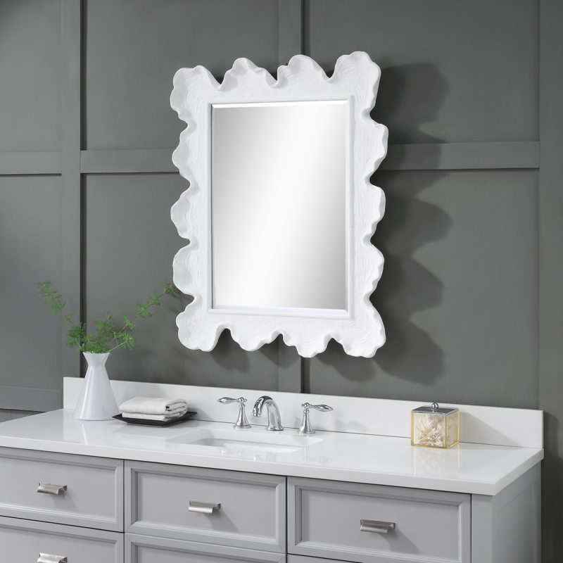Organic Round Wall Mirror with White Coral Texture Frame