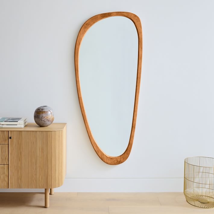 Organic Shaped Leaning Floor Mirror with Asymmetrical Pebble Design