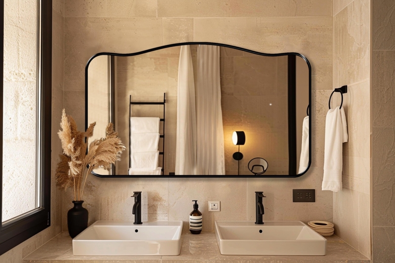 Organic Wall Mirror Frameless Beveled Edge, Chic Living Room Decor
