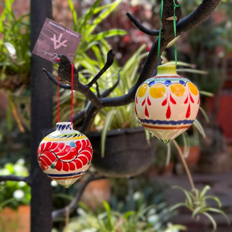 Ornament Ceramic Sphere Hand Painted Folk Art Mexican Talavera Colorful