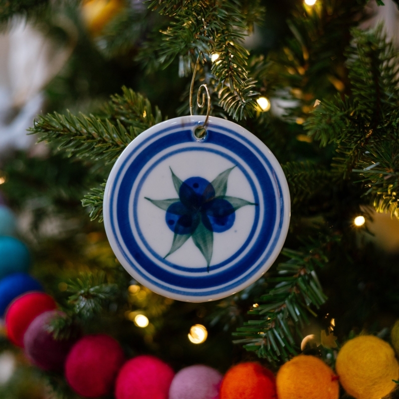 Ornament Handcrafted Porcelain Blueberry Shape Indigo Glaze Realistic