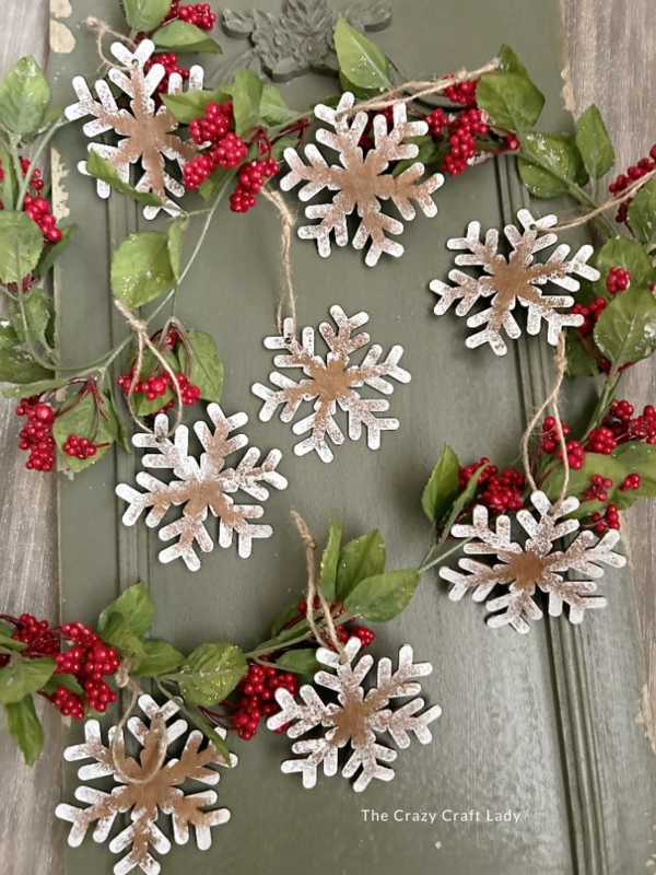 Ornament Rustic Wood Toned Frosted White Edges Laser Cut Decor
