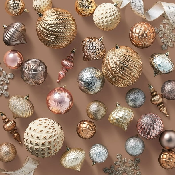 Ornament Set: 76-Piece Teal & Silver Mixed Shapes, Swirl Patterns