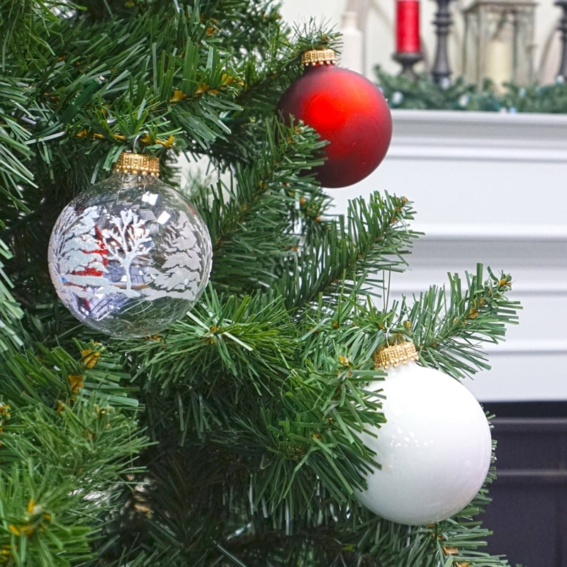 Ornament Set Glass Cardinal Motif Red White Reverse Print Traditional